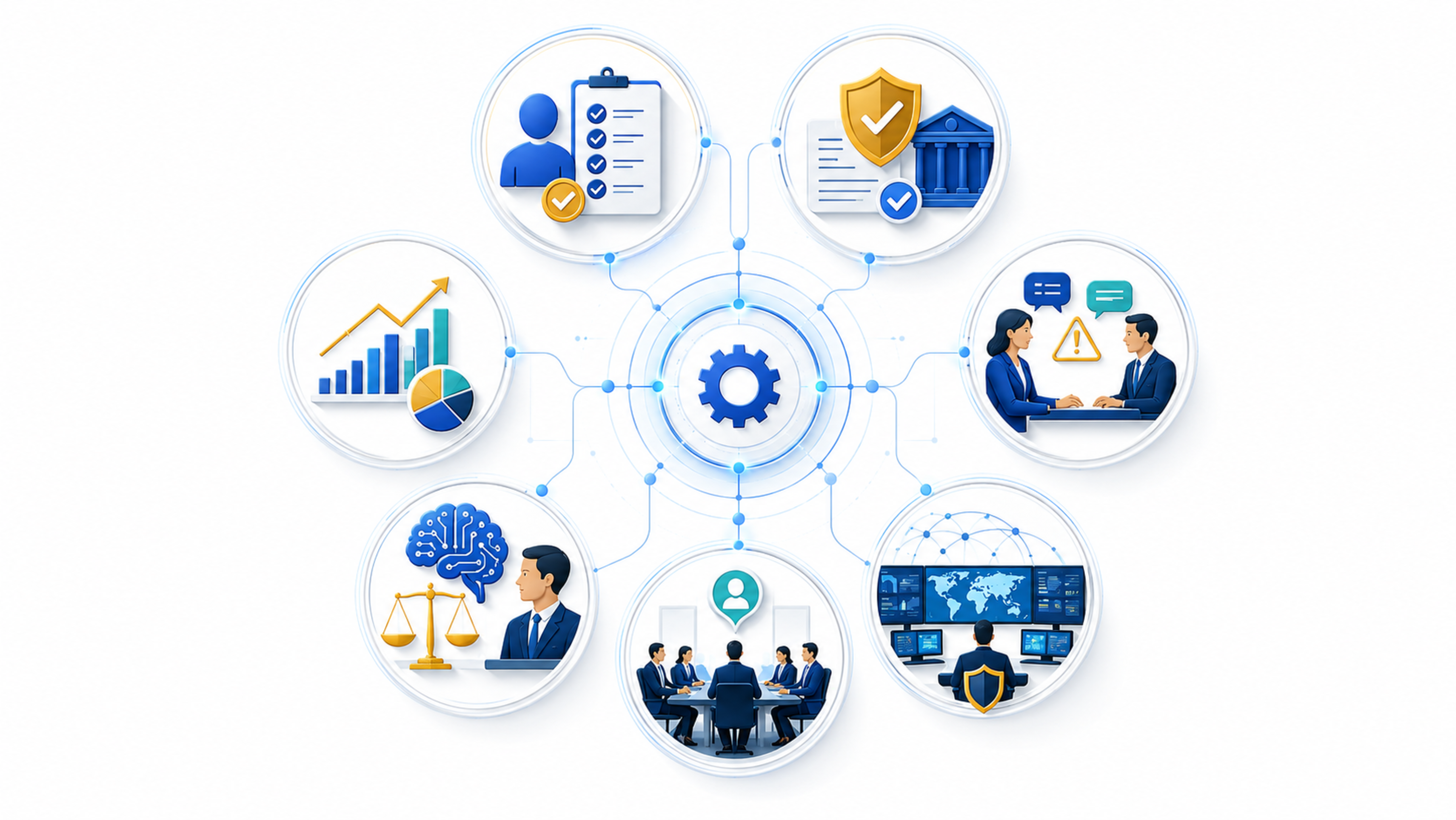 Seven connected ServiceNow operational risk gaps covering onboarding, compliance, cases, resilience, governance, AI controls and ROI